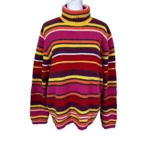Old Navy XL Vtg Y2K Wool Blend Colorful Striped Knit Turtleneck Sweater Kidcore